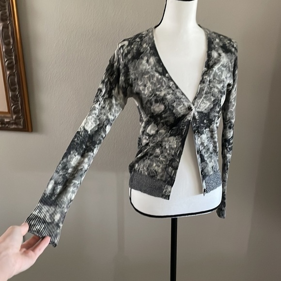 Sparkle metallic grey silver black fine knit ribbed cardigan sweater xs small - Picture 8 of 16